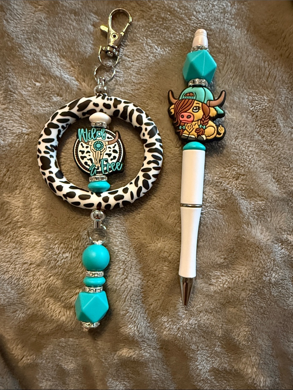 Turquoise & White Keychain and Pen Set - Wild & Free